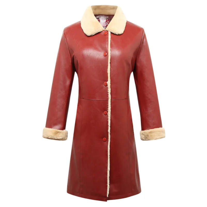 Женская зимняя кожаная куртка большого размера d женское теплое пальто из