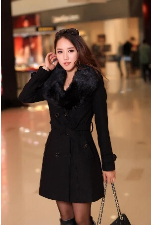 

Winter Women's Double-breasted Large Fur Collar Large Size Wool Coat Mid-length Winter Coat Parka Coat High Quality