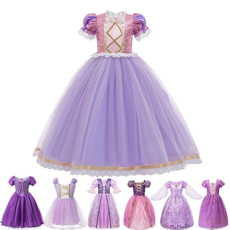 Girls Princess Tangled Dress Sequins Fancy Cosplay Costume For Kids Purple Luxury Ball Gown Halloween Birthday Party Vestido | Детская