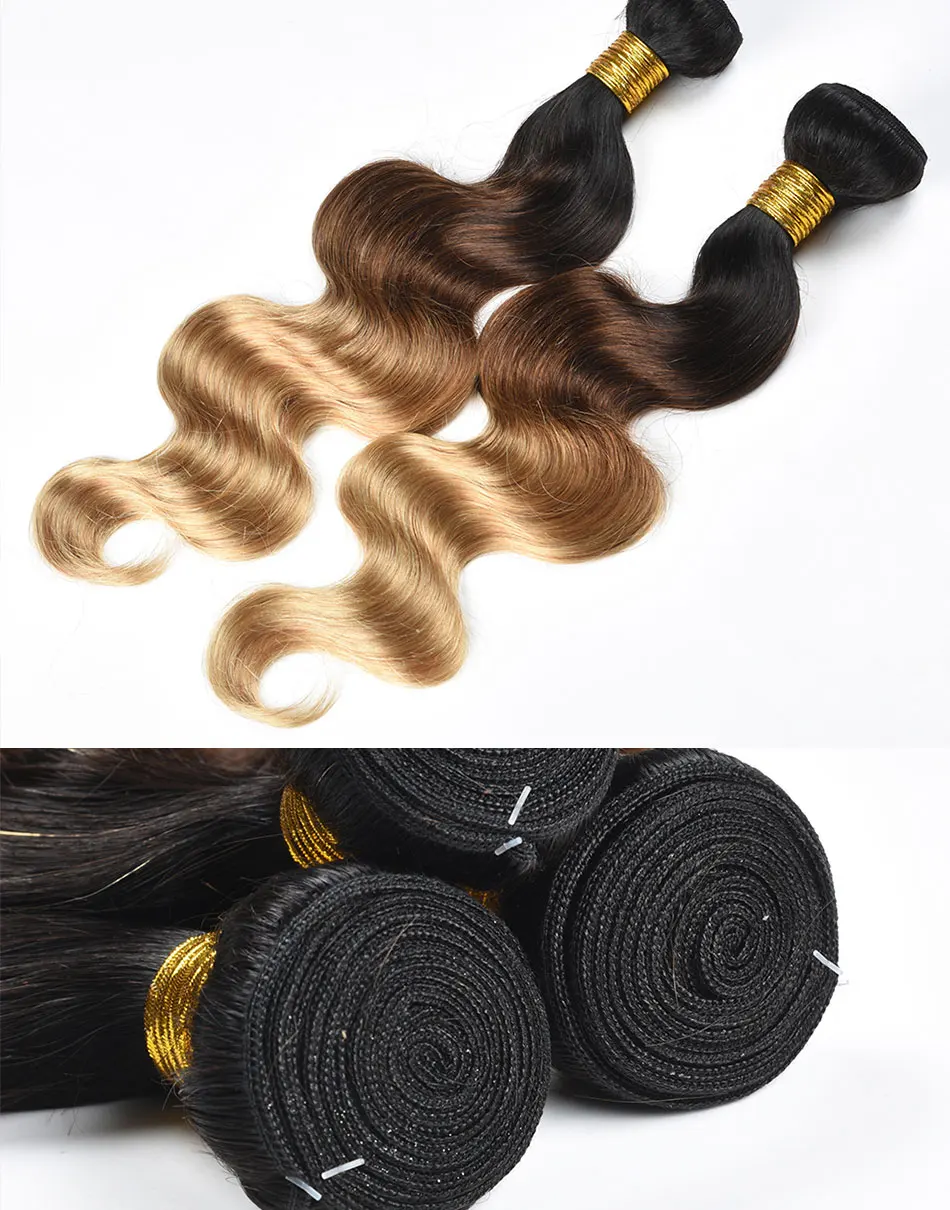 DreamDiana три тона Бразильская волна тела 3 пучка 1B 4 27 1"-26" L Омбре Remy Weave предварительно цветные человеческие волосы для наращивания