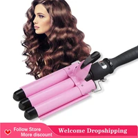 3 barrel curling iron wand 2532mm hair waver crimper temperature adjustable dual voltage black pink hair iron with lcd display