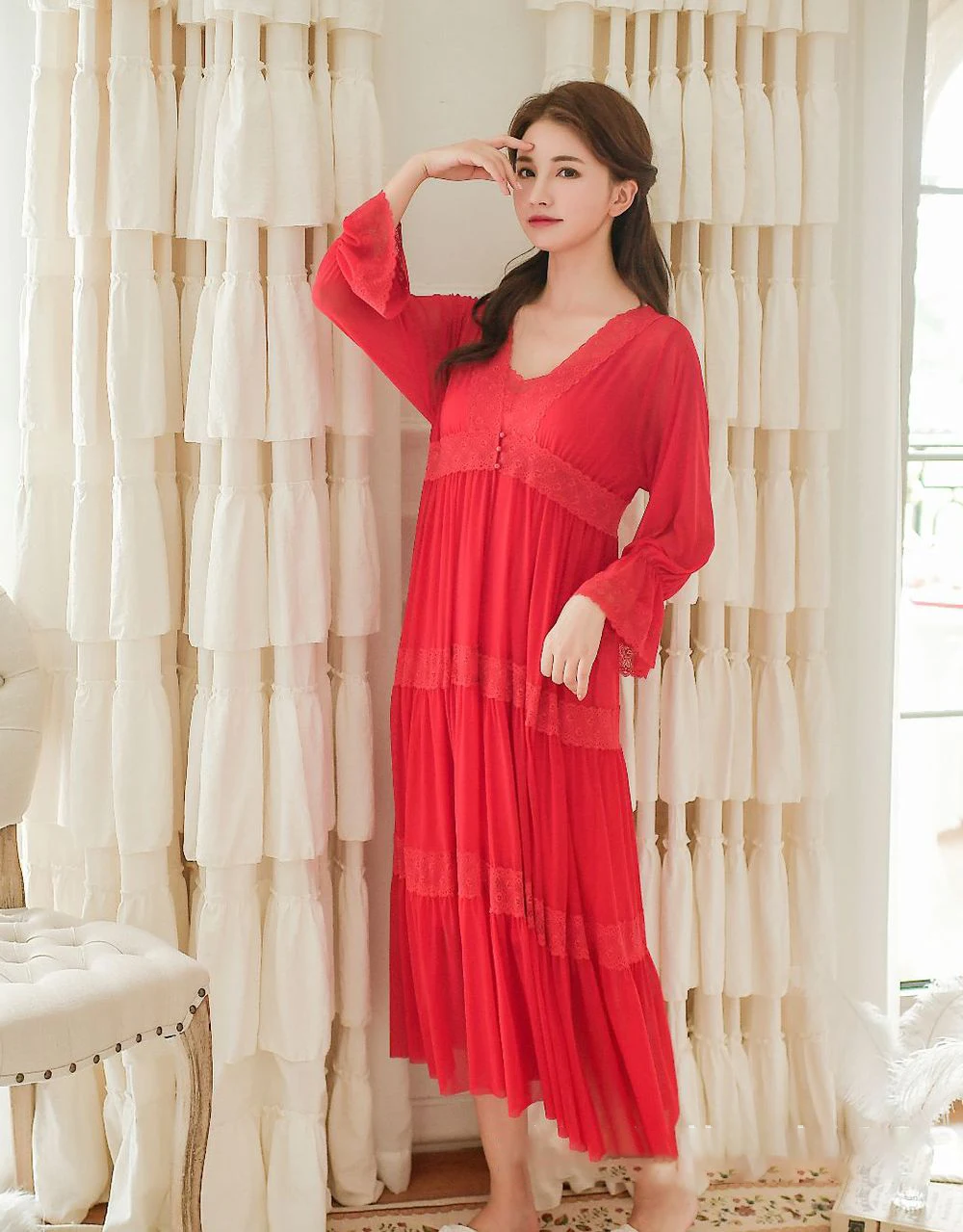 Женская ночная рубашка, халат, Vestido, ночное белье, платье для сна, белье с длинным рукавом, кружевное Ночное платье, пижама, халат для подружки невесты