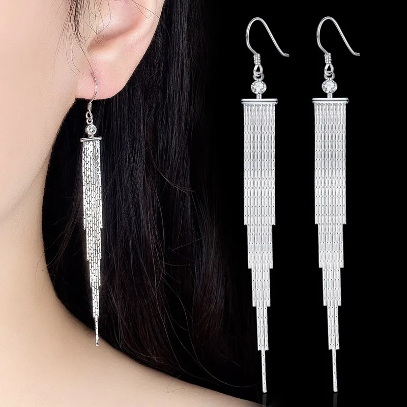 

Hot Sale Fashion Plate with Silvery Metal New Design Fashion Tassels Jewelry Lady's Ear Pendientes