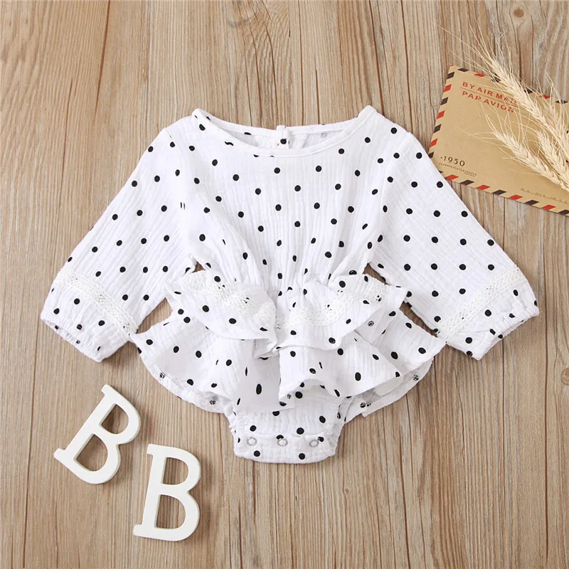 

0-24M Toddler Dots Print Romper Infant Girls Long Sleeve Multi-layer Ruffles Baby Round Collar Jumpsuit Spring Autumn Clothing