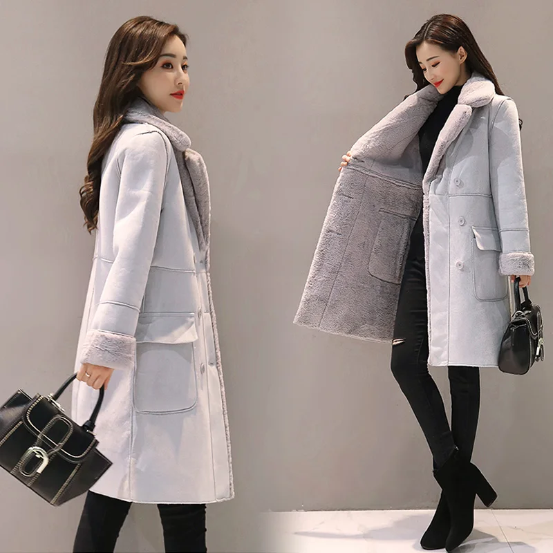 Winter Velvet Suede Jacket Coats Women Winter Outerwear Fashion Coat Thick Warm Faux Sheepskin Long Casual Female Overcoat