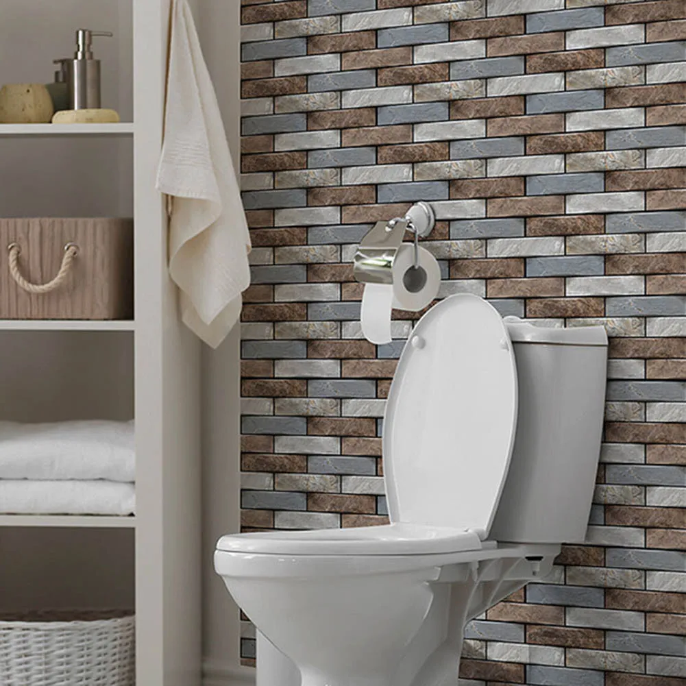 

5pcs 3D Self -Adhesive Wall Stickers Waterproof Anti-oil Tiles Brick Stickers Paper Kitchen Bathroom TV Backdrop Home Decor