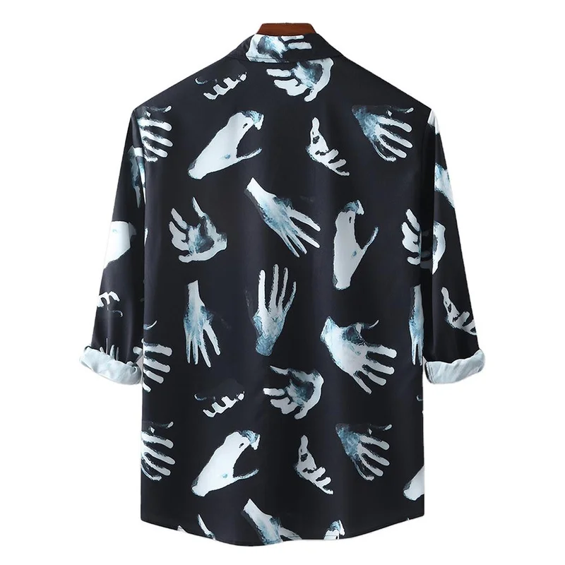

Mens Shirts Handprint 3D Printed Casual Shirt Long Sleeve Button Baggy Loose Button Pullover Halloween Shirt Men Summer Shirts