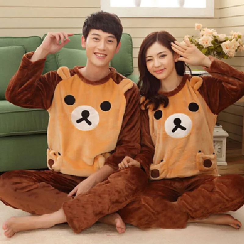 Пижама унисекс для взрослых Фланелевая пижама с милыми животными комплект