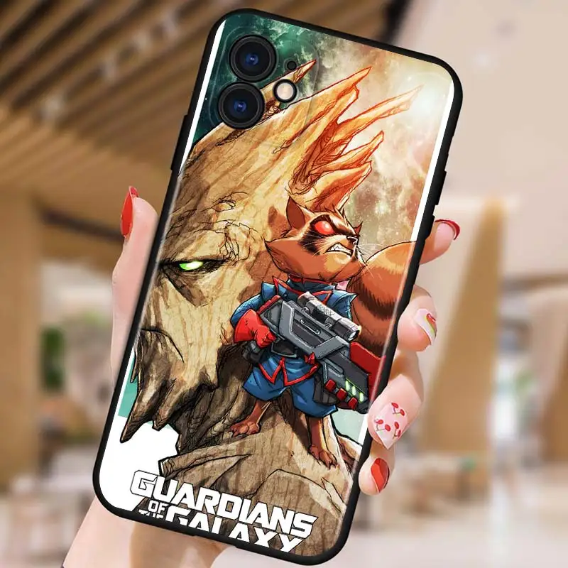 

Rocket Racoon Marvel cute for Apple iPhone 12 Pro Max Mini 11 Pro XS Max X XR 6S 6 7 8 Plus 5S SE2020 Soft Black Phone Case