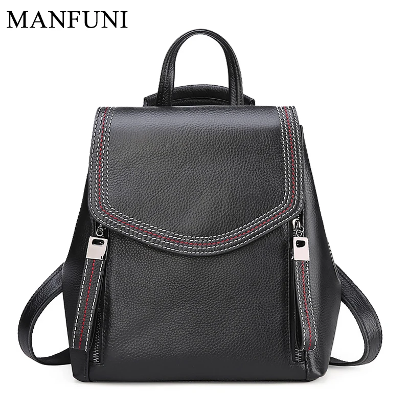 

Large Capacity Women Backpack 100% Real Cowhide Leather Lady Travel Bag Daily Casual Knapsack Girl's Schoolbag Black Notebook