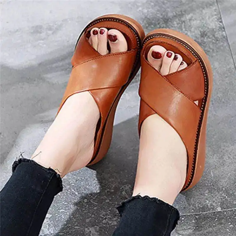 

Women Summer Slippers Soft PU Open Toe Slip On Female Slides Casual Outdoor Beach Walk Footwear Ladies Fish Mouth Platform Shoes