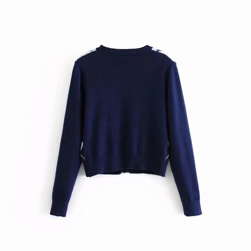 Свитер Женский вязаный в клетку с длинным рукавом и V-образным вырезом Осень-зима