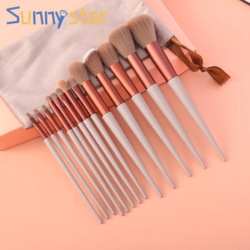 

13pcs Plastic Handle Makeup Brush Soft Hair Eyeshdow Blusher Powder Cosmetics Brushes Bag Set