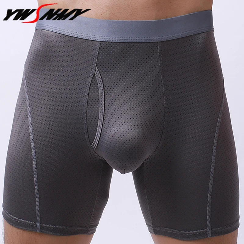 

Men's Long Boxer Underwear Eur Size Male Panties Breathable Sexy Mesh U Convex Design Boxershorts Men Long-leg Underpants Sports