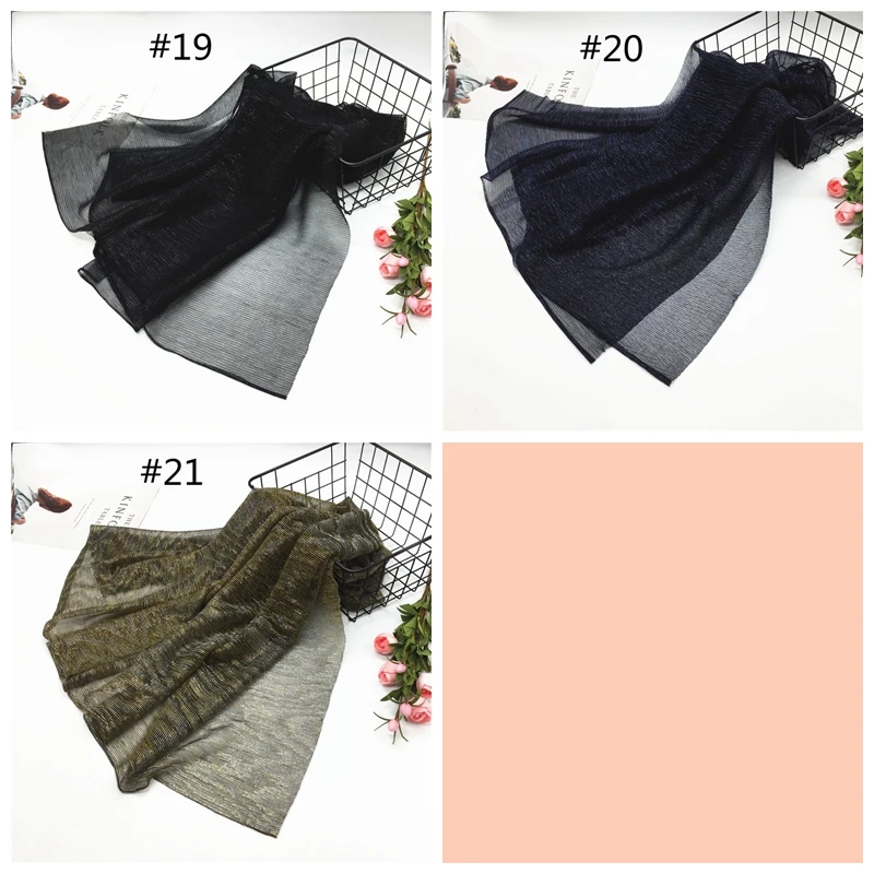 HanXi женский шарф, сморщенный мусульманский хиджаб, золотой исламский платок, блестящий простой плиссированный Шиммер платок, Арабский Дубай тюрбан