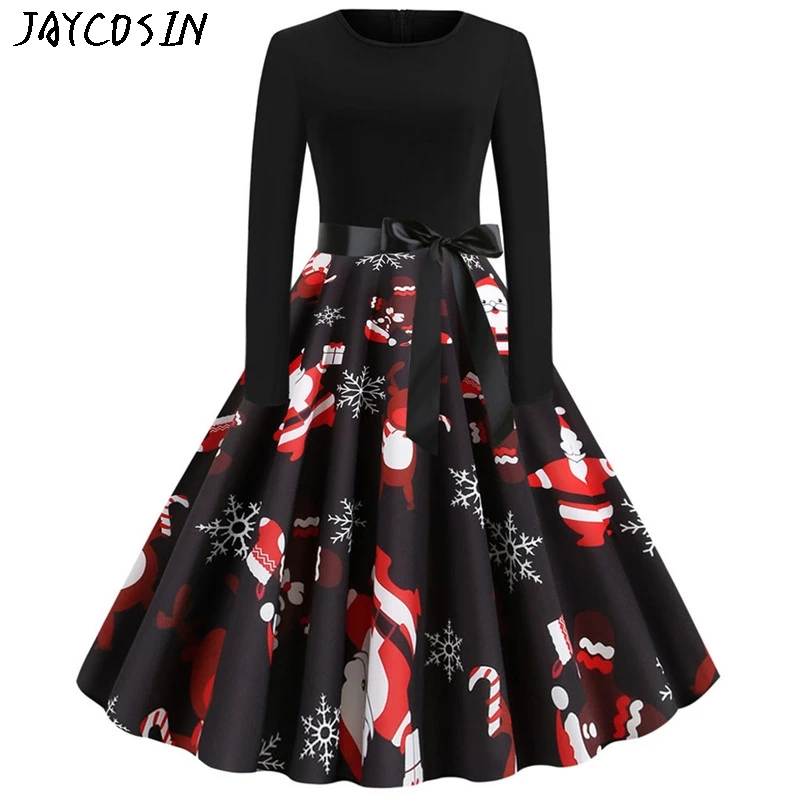 Причудливые украшения рождественское платье с принтом длинным рукавом средней