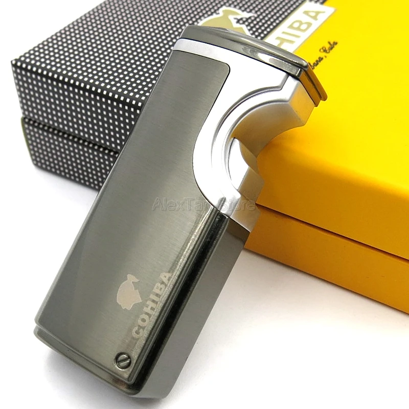 Зарядное устройство COHIBA для индукционной ветрозащитной зажигалки для сигар 3 пламенный струйный фонарь зажигалки металлическая зажигалка для прикуривателя со встроенным портсигар