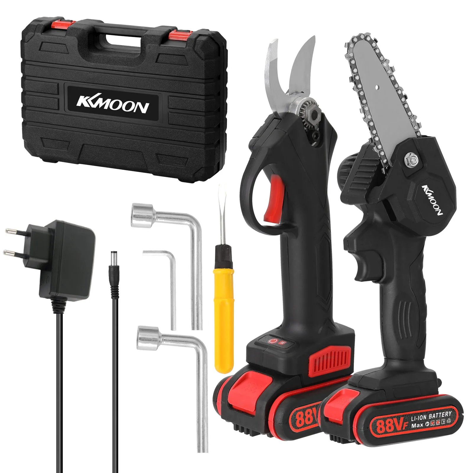 

KKmoon 21V 30mm Cordless Brushless Motor 88VF Electric Pruning Shear 4inch Brush Motor Cahinsaw Set Woodworking Tool