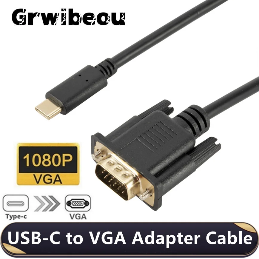 

Grwibeou 1.8M USB C To VGA Cable 1080P Type C To VGA Converter Adapter Cable For Laptop HD External Video Projector Monitor
