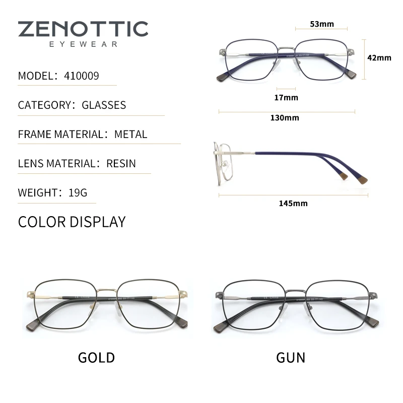 Очки ZENOTTIC в тонкой металлической квадратной оправе для мужчин и женщин