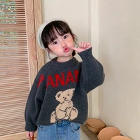 cartoons bear baby knitting sweater winter spring warm girls thicken outerwear buttons long sleeve cotton for kids letter tops