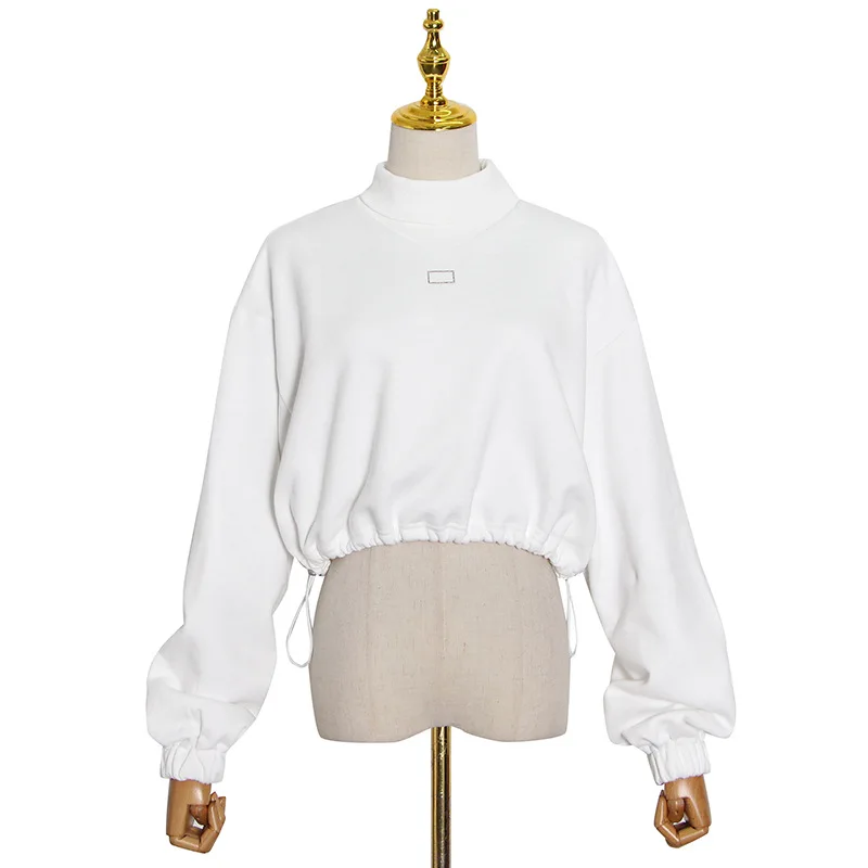 

In the spring of 2021 the new fashion collar bat sleeve hem elastic can be short of regulatory midriff fleece female