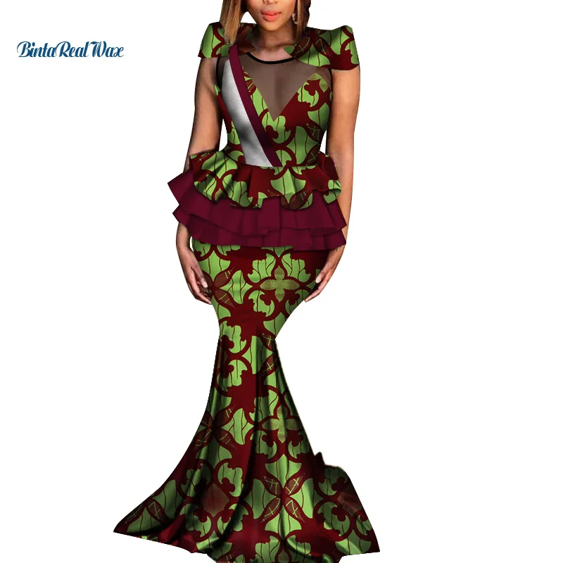 

African Applique Top and Skirts Sets for Women Bazin Riche Traditional African Women Clothing 2 Pieces Skirts Sets WY4164