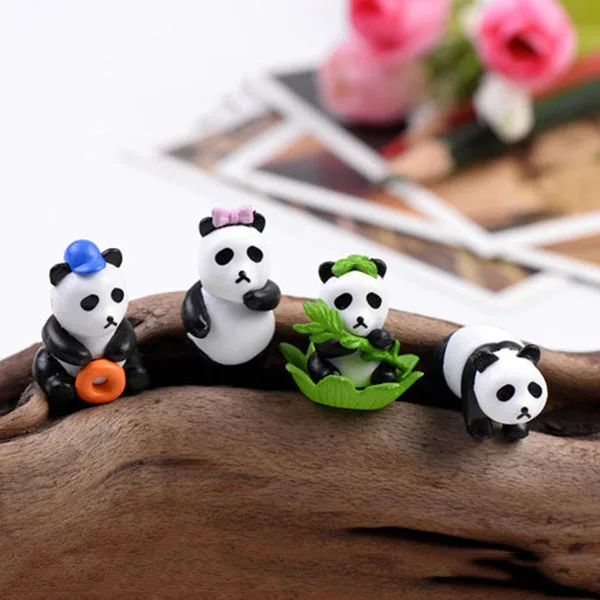 4pcs Pandas 2cm 2 шт./компл. 2 см* 3 см микро Фламинго миниатюрная фигурка Животные украшения набор «сделай сам» для Цветущий сад небольших растений украшения - Цвет: 4pcs Pandas 2cm