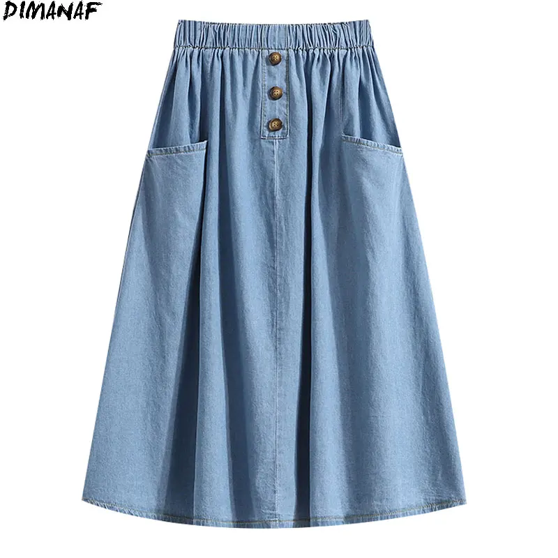 

DIMANAF размера плюс, женские джинсовые юбки женские эластичные основной синий высокий разрез пуговицы брюки больших размеров Детская коротка...