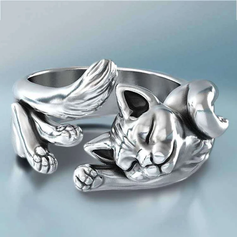 

2020 New Exquisite Retro Cute Kitty Rings Vintage Opening Adjustable Animal Girl Christmas Gift Jewelry Accessories