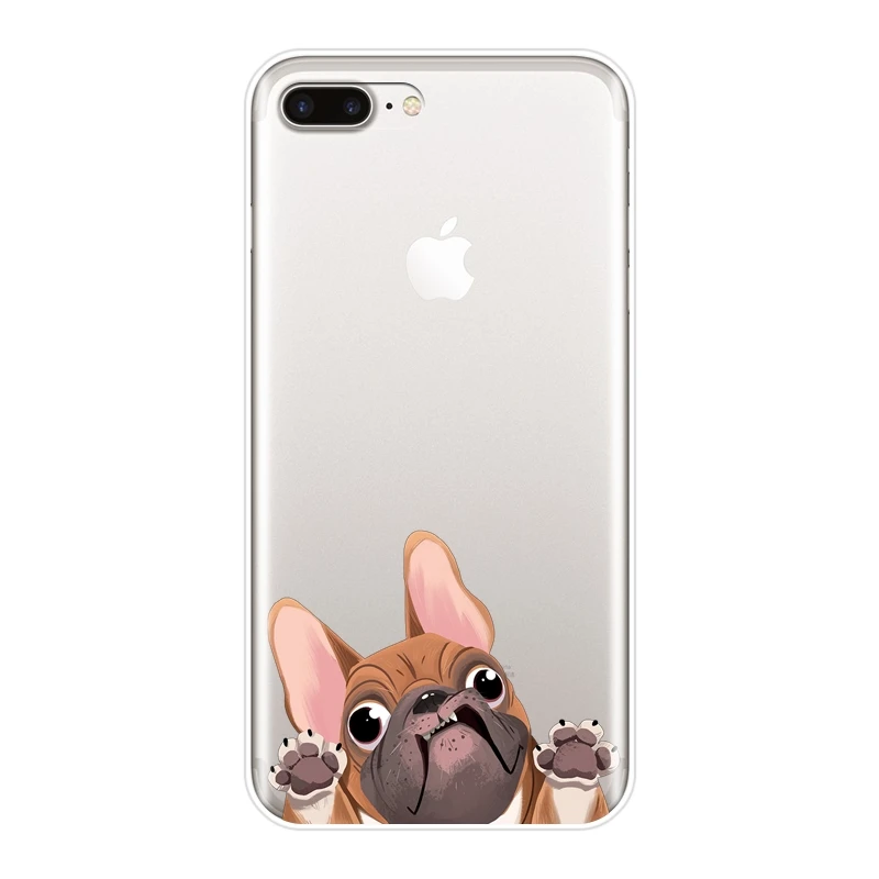 ТПУ задняя крышка для iPhone X XR XS MAX 8 7 6 S мопса Французский бульдог силиконовый