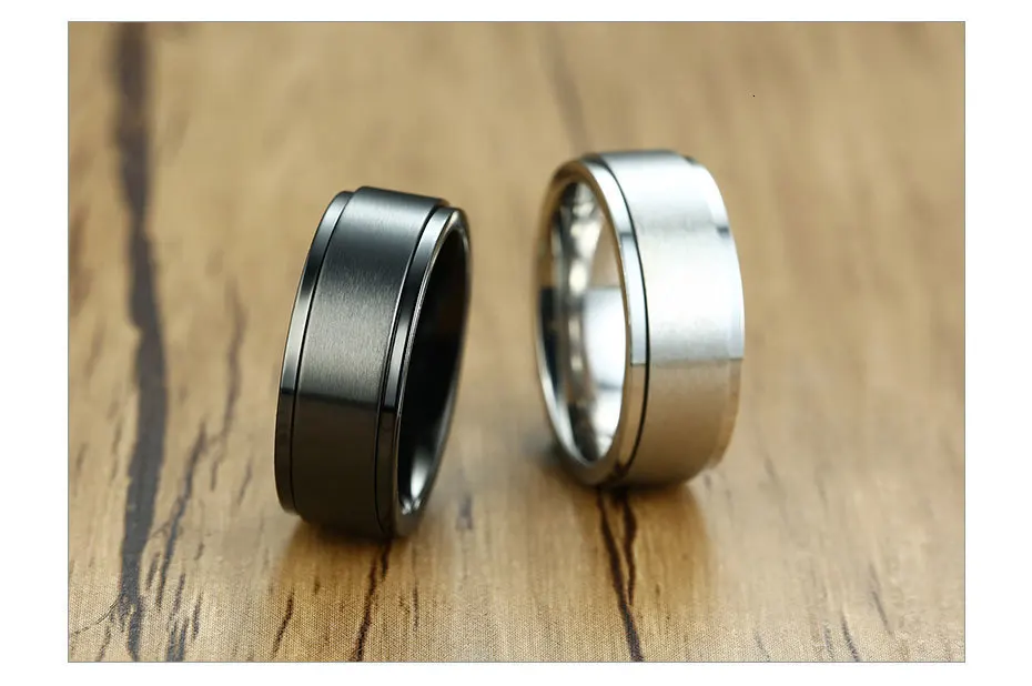 Vnox 6/8mm Spinner Ring for Men Stress Release Accessory Classic Stainless Steel Wedding Band Casual Sport Jewelry