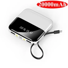 20000mAh Mini Power Bank for Xiaomi iPhone Huawei Samsung Poverbank Built in Cable Portable External Battery Charger Powerbank