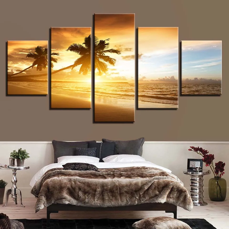 

Art Framed Home Decor Living Room Wall Landscape Paintings 5 Pieces Seaview Sky Art Poster Modular Canvas For HD Pictures Prints