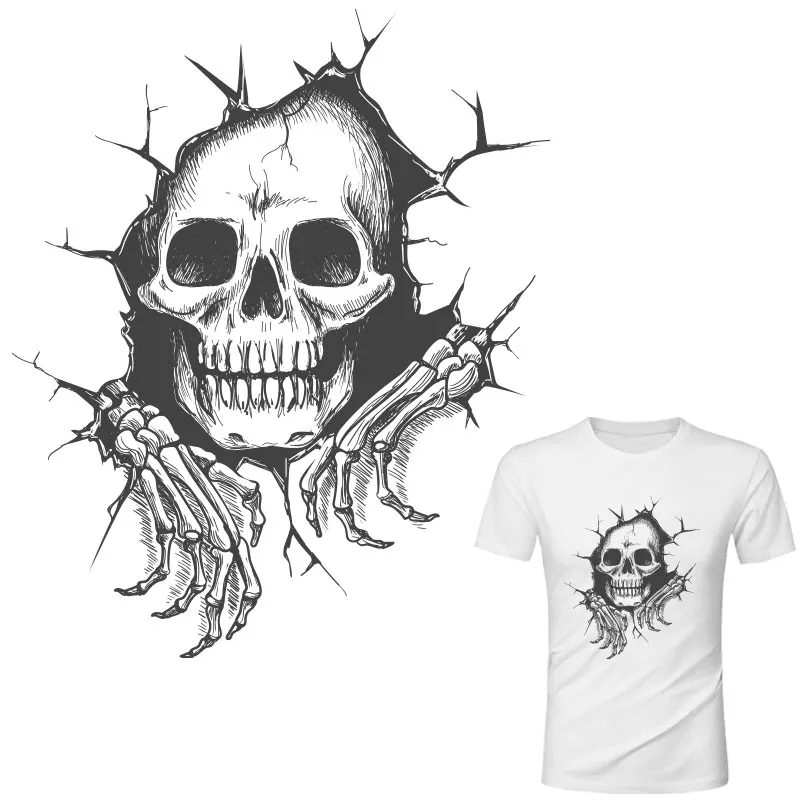 

Personality Heat Transfer Skull Men Patches Iron On Transfer Clothes Stripes Thermal Stickers T-Shirt Diy Applique Parches Ropa