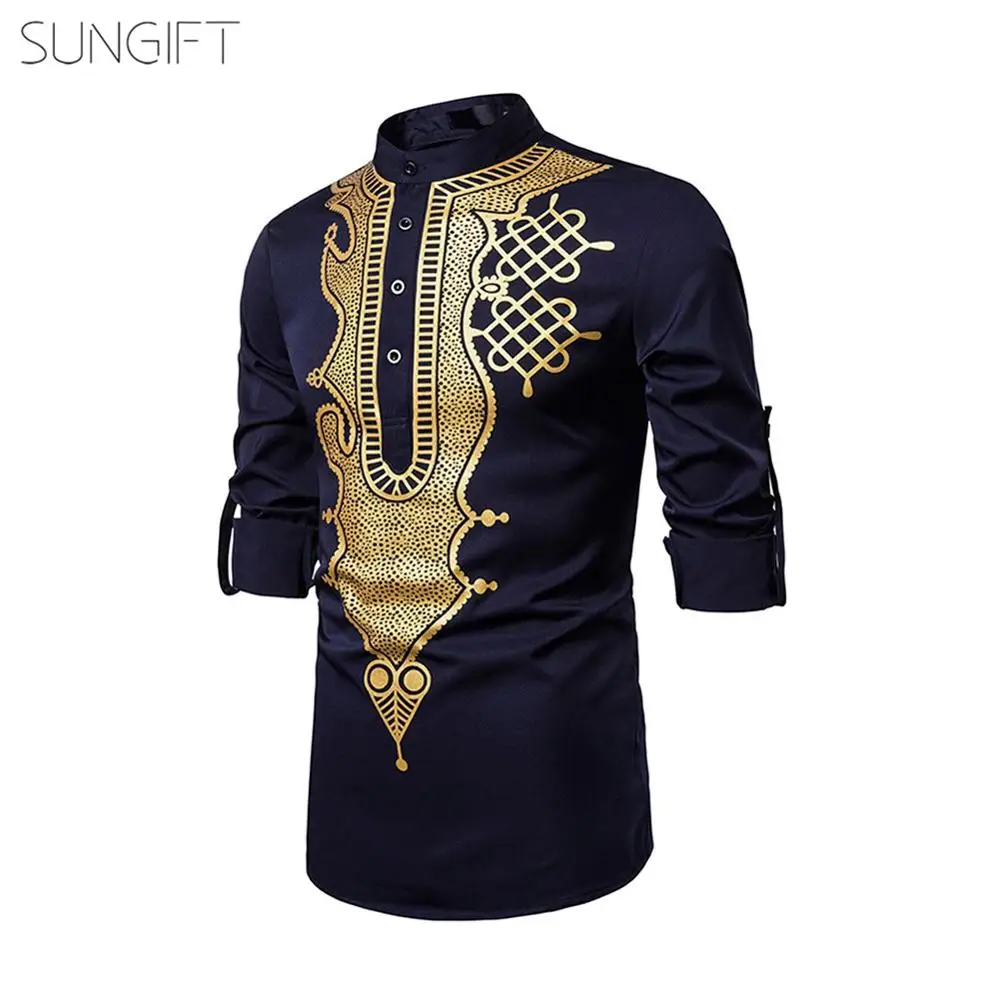SUNGIFT африканская стильная стойка воротник с пуговицами рубашка для мужчин