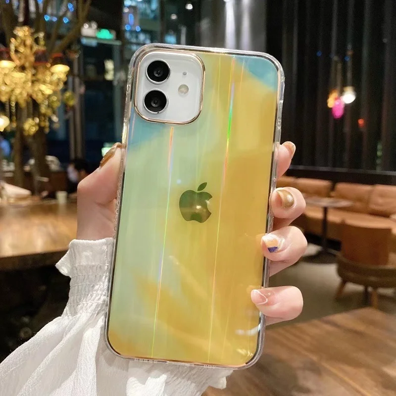 

Phone Cover For iPhone 12 11 Pro Max XR XS Max 7 8 Plus Watercolor Gradient Laser Silicone Phone Case