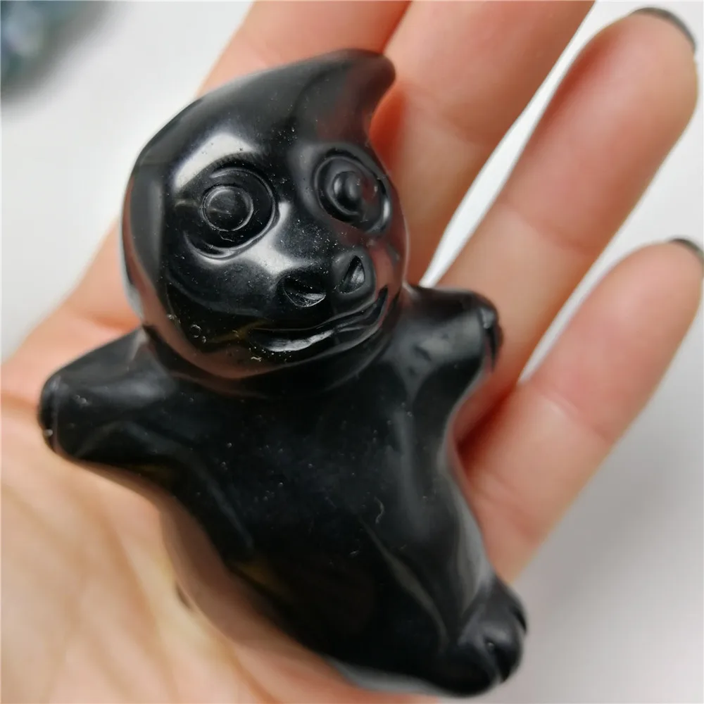 

Хит продаж 100%, черные обсидиановые драгоценные камни ручной работы с природным кристаллом призрака, резные кристаллы, украшение, рождестве...