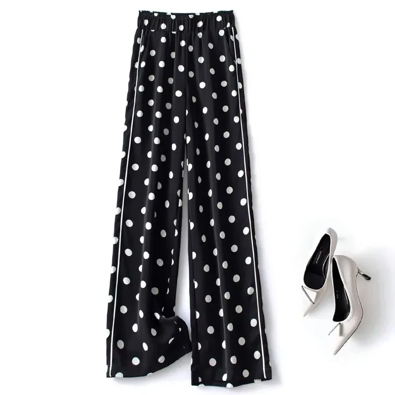 

High-end triacetate wide-leg pants women's plus size 2021 spring and summer new Korean fashion polka dot printing casual pants