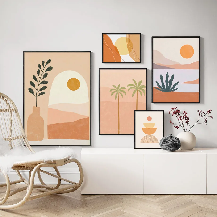 

Abstract Mountains Sea Vase leaf landscape Wall Art Canvas Painting Nordic Posters And Print Wall Pictures For Living Room Decor