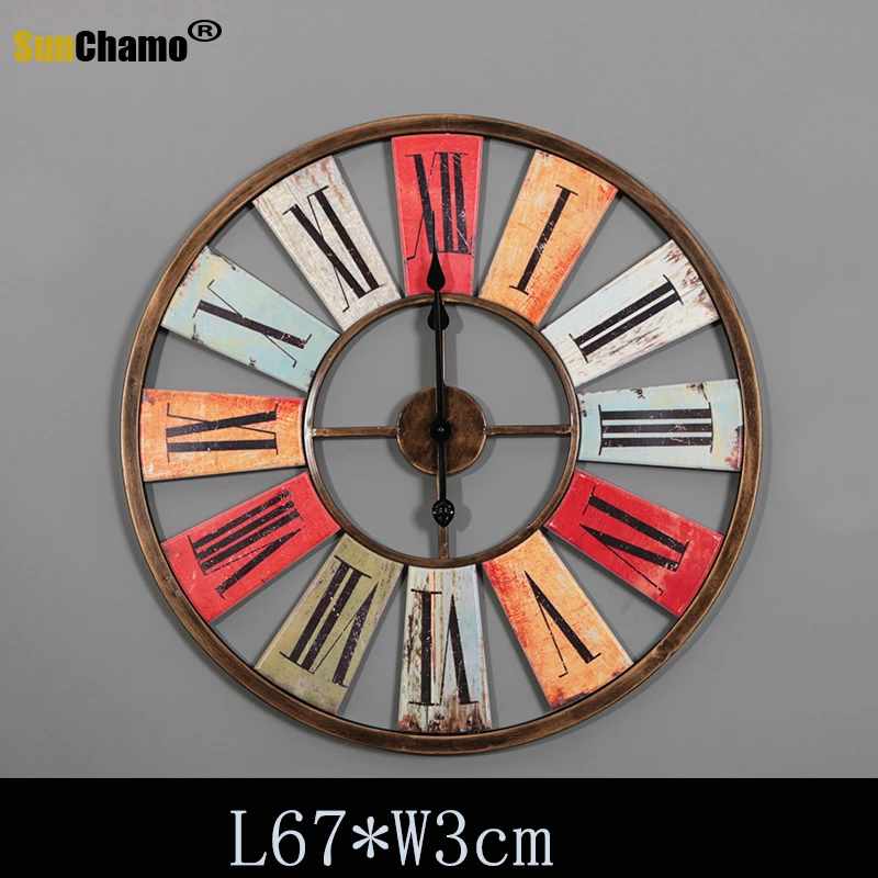68 cm Iron Wall Clock American Country Retro Industrial Wind Bar Cafe Decoration Color Wall-mounted Creative Home Decor Crafts | Дом и сад