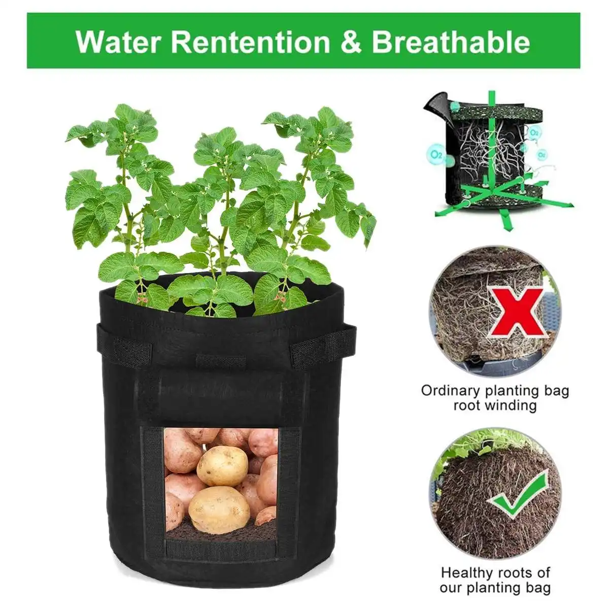 

Фетровый пакет для выращивания картофеля, 3 размера, 4,5/6,5/11,5 галлонов