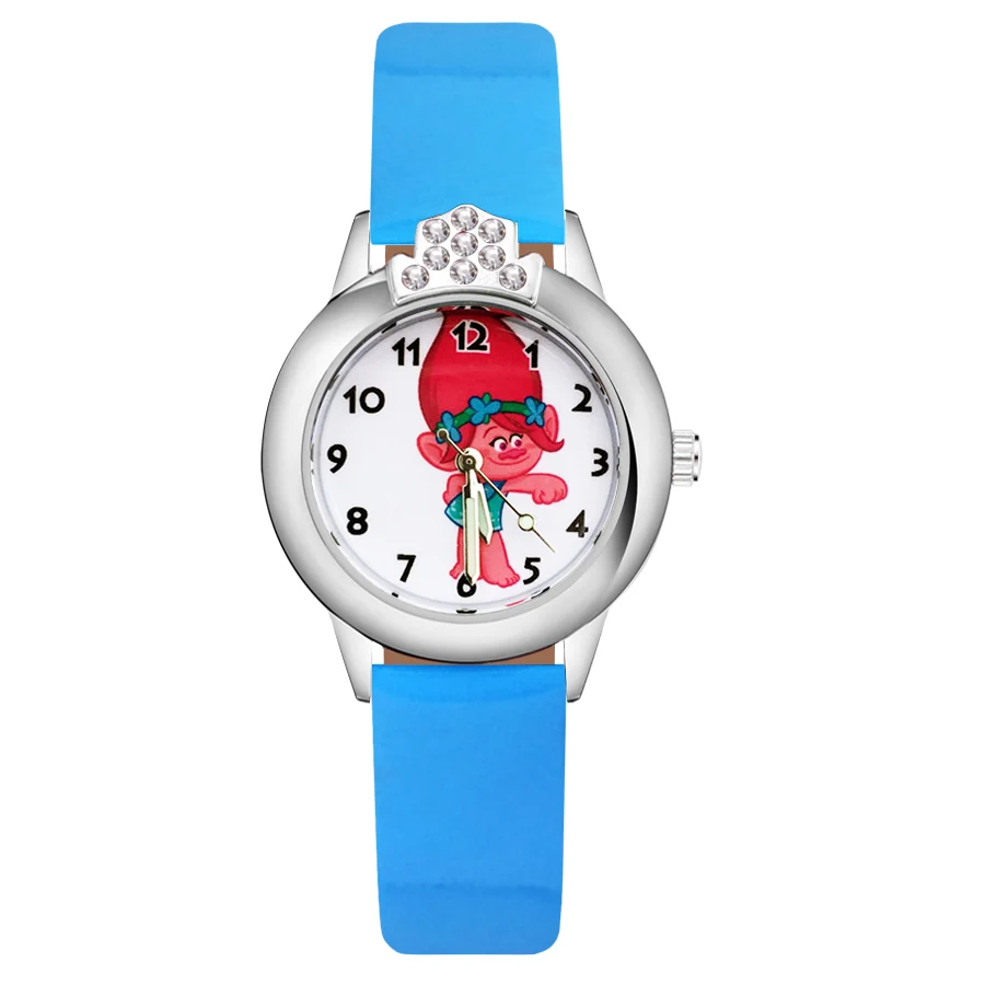 

Cartoon Cute Trolls Crystal style Children's Watches Kids Student Girls Quartz Leather strap Wrist Watch Clock JK43