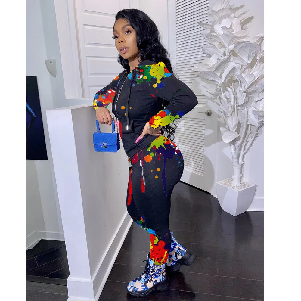 2020 Ladies 2Piece Inkjet Printing Sports Suit Fashion Casual Sportswear Autumn And Winter Long Sleeves |