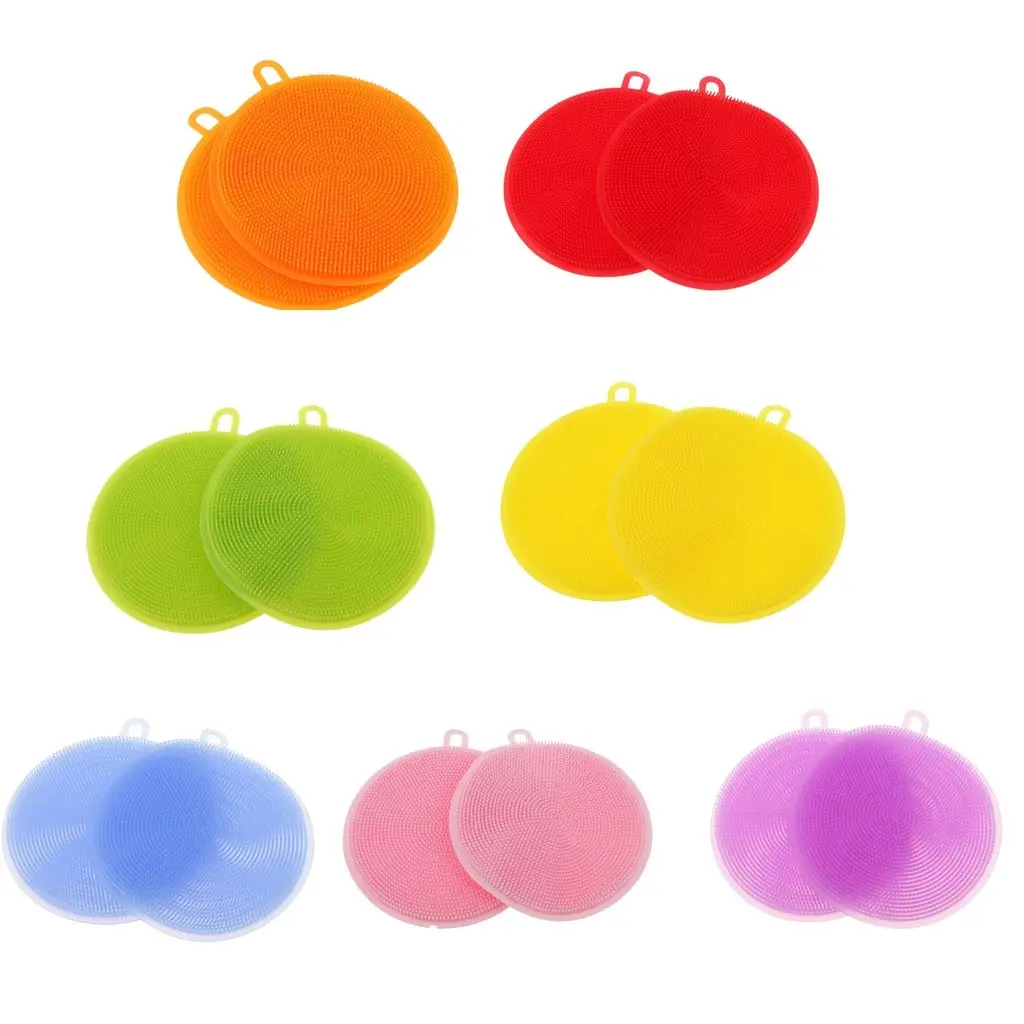 

Silicone Sponge Antibacterial Brush Dish Scrubber - 2 Pieces Pot Holder Multipurpose Dish-Washing Mildew Free Antimicrobial