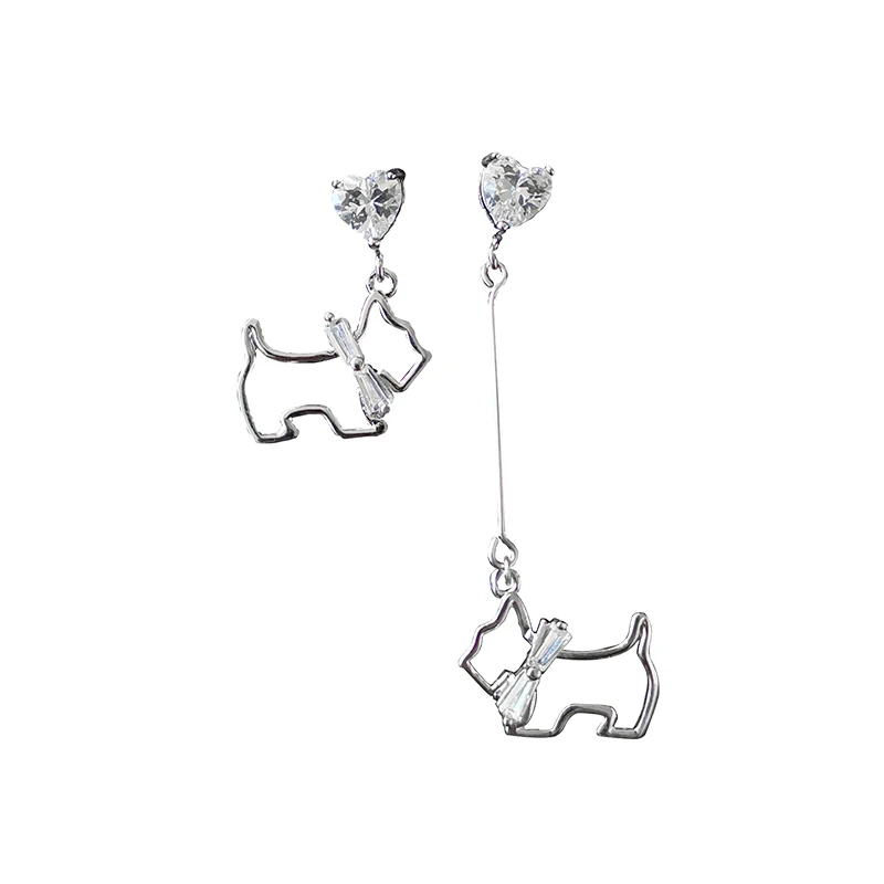 

S925 sterling silver cute puppy asymmetrical tassel earrings female personality simple retro ins style luxury brand jewelry