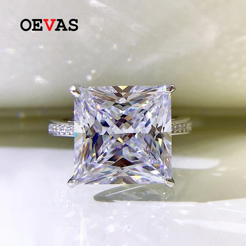 

OEVAS 100% 925 Sterling Silver 12*12mm Square High Carbon Diamond Rings For Women Sparkling Wedding Party Fine Jewelry Wholesale