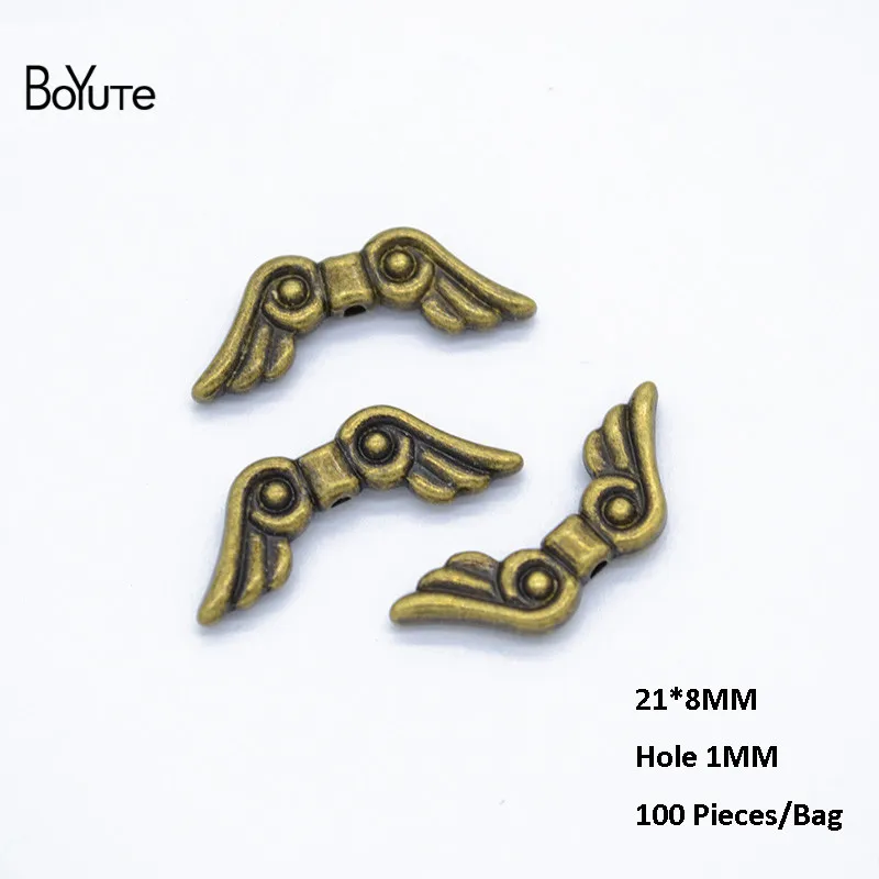 Beads 7-Anti-Bronze BoYuTe(100 шт./лот) 31*8 мм с 1 мм отверстием металлический сплав Ангела крыло бусины Diy ручной работы ювелирные аксессуары оптом - Цвет: Beads 7-Anti-Bronze