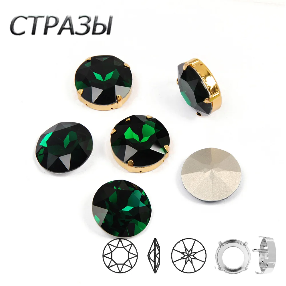 

CTPA3bI Round Emerald Color Garment Sewing Rhinestones With Claw Ornament Glass Beads Green Fancy Stones For Dancing Dress