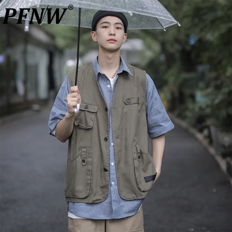 

PFNW 2021 New Streetwear Tactical Vest Multi Pocket Decorative Work Clothes Sleeveless Men's Tooling Coat High Street Ins 2X0395
